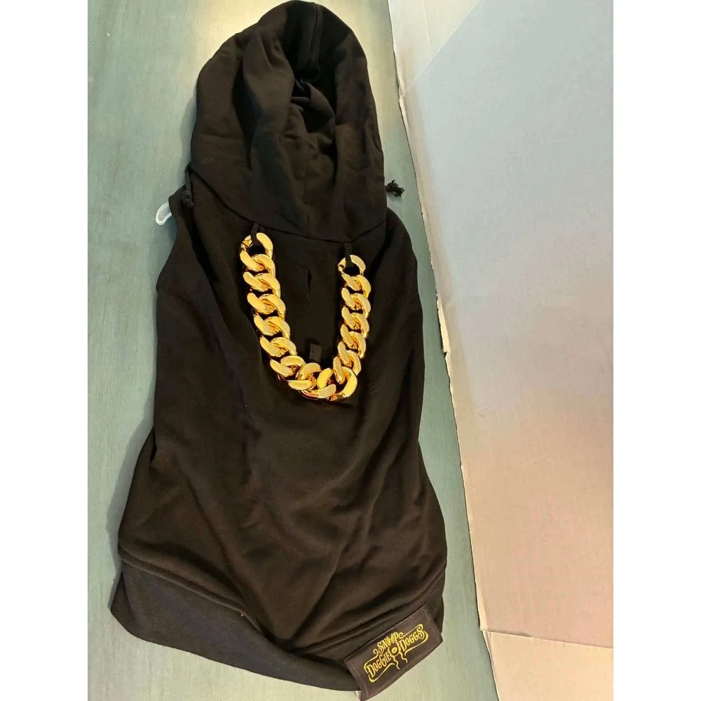 Snoop Doggie Doggs Pet Hoodie Dog Size L Black Excellent Gold Chain Streetwear